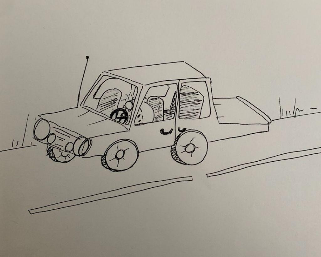 drawing of tick driving car